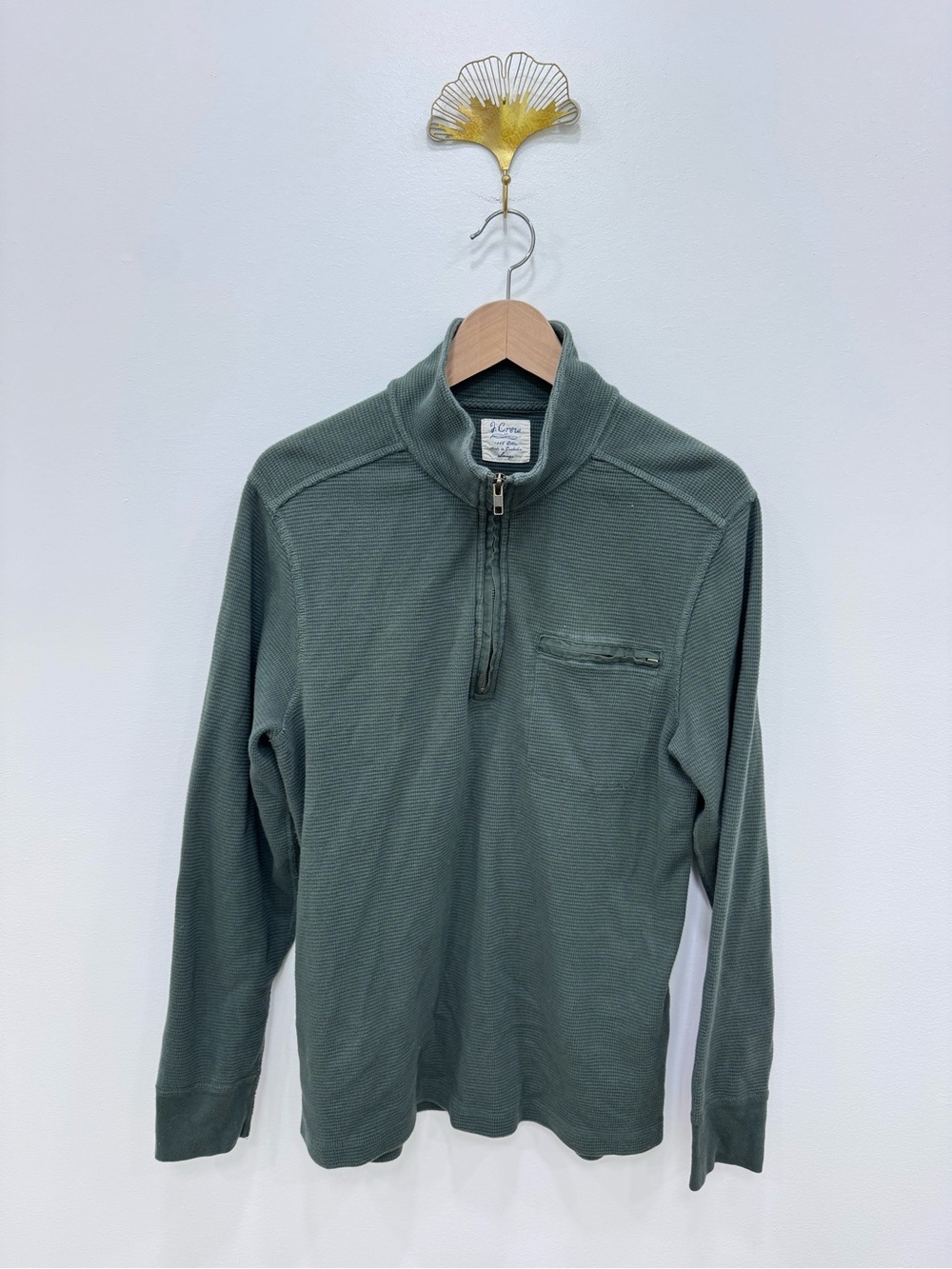 J.Crew Thermal one pocket Men's Olive Green Quarter-Zip Sweater Sz Lg